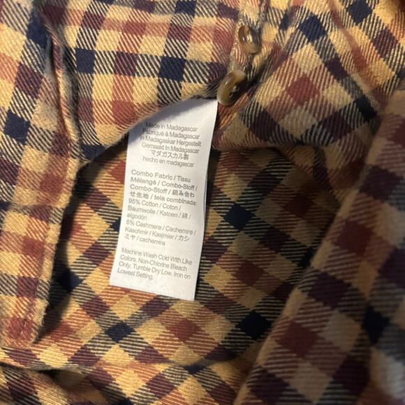 J. Crew Gingham Tan Maroon Blue Cashmere Blend Button Down Flannel Shirt Size L - Picture 7 of 7